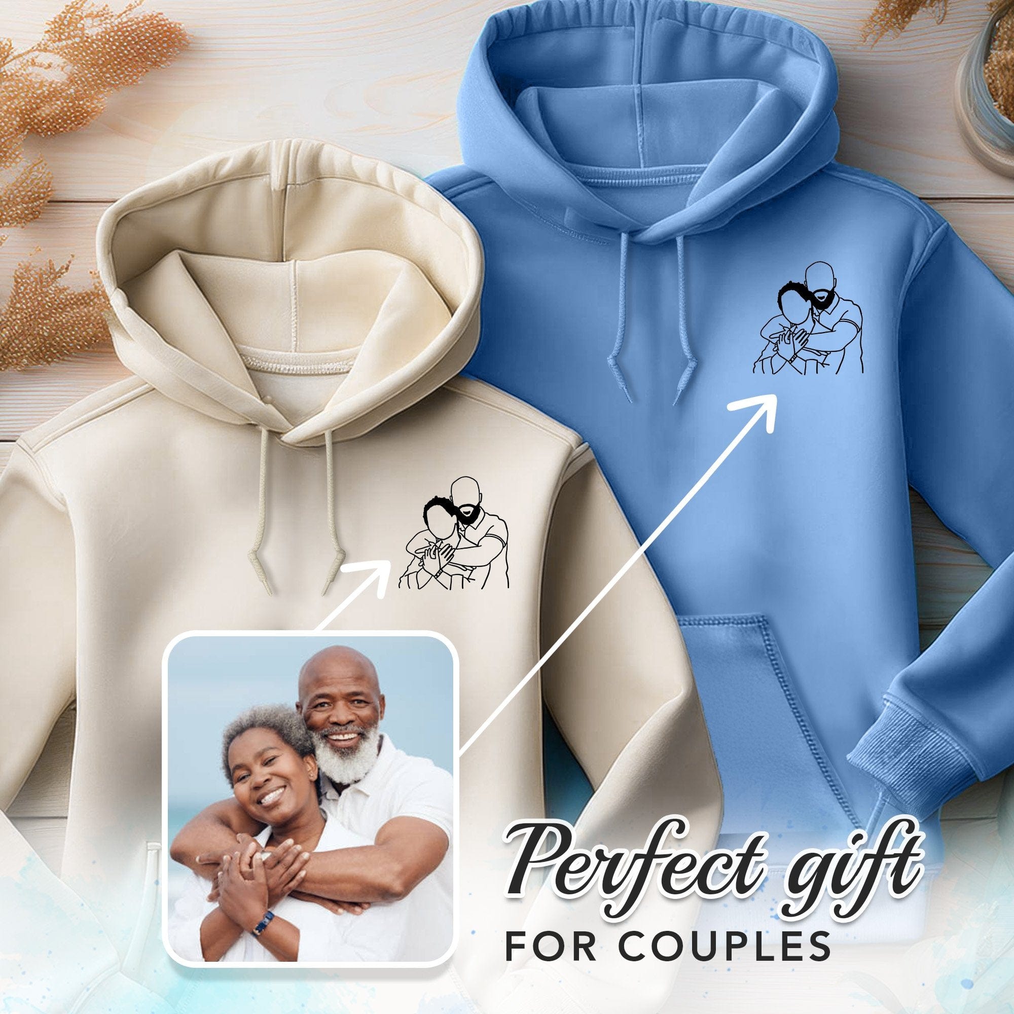 Couple Line Art Embroidered Hoodie