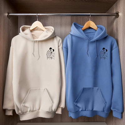 Couple Line Art Embroidered Hoodie
