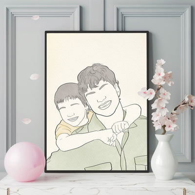 father's day line art of a father with his son