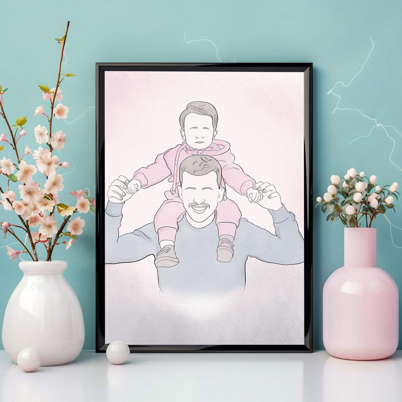 father's day line art of a father with his son