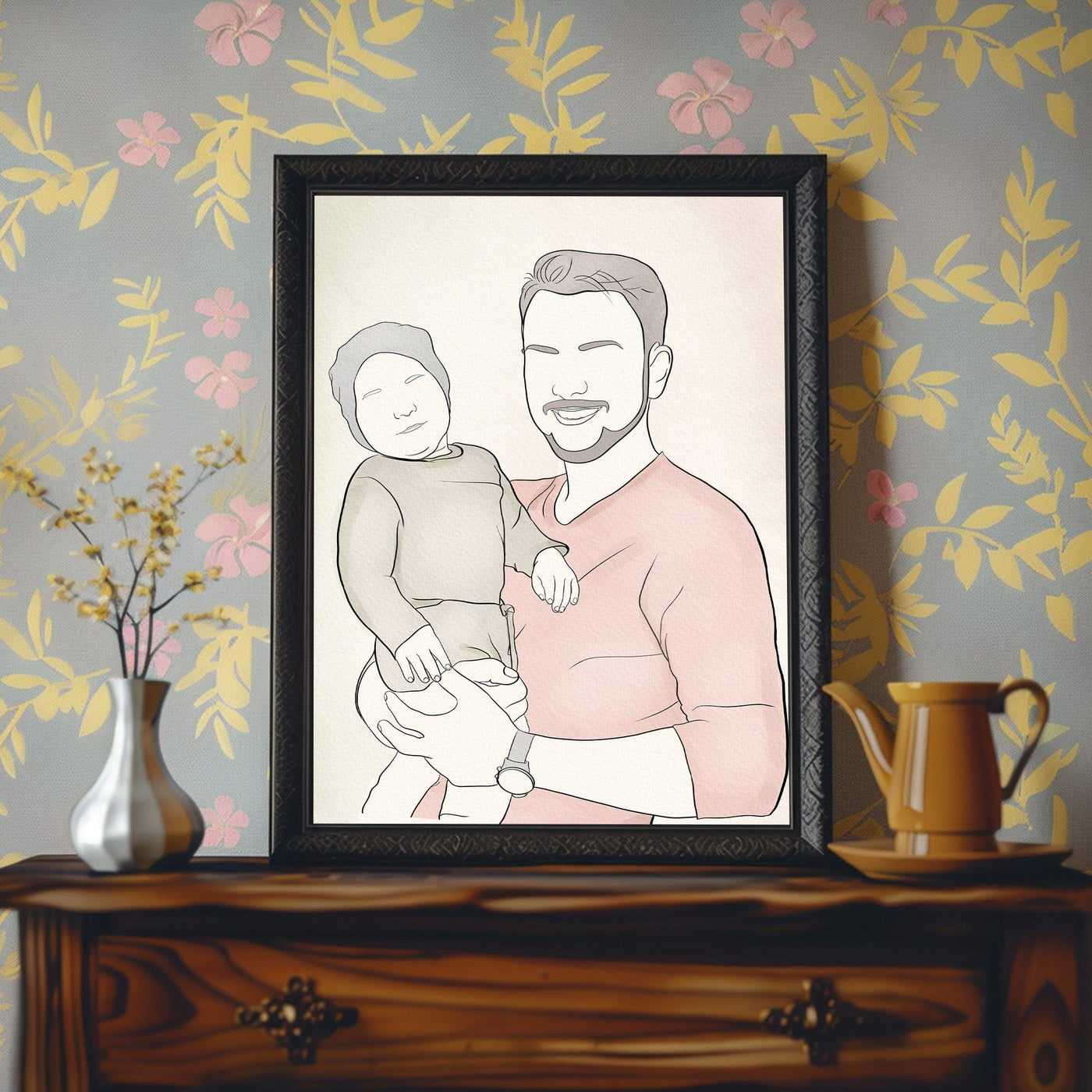 father's day line art of a father with his son