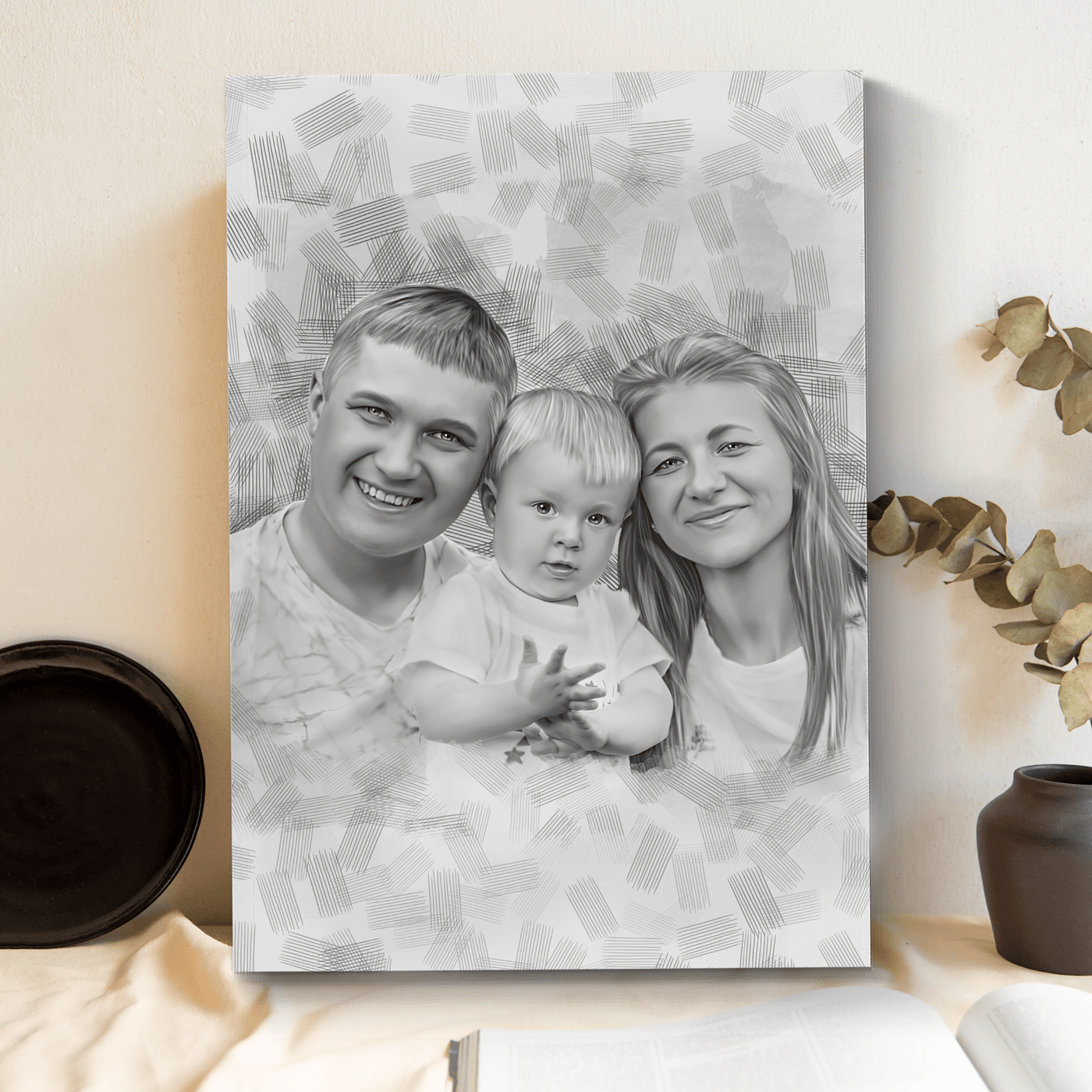 christmas canvas painting of a lovely family