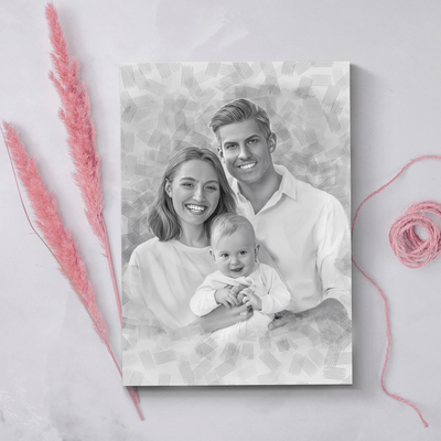 christmas canvas painting of a lovely family