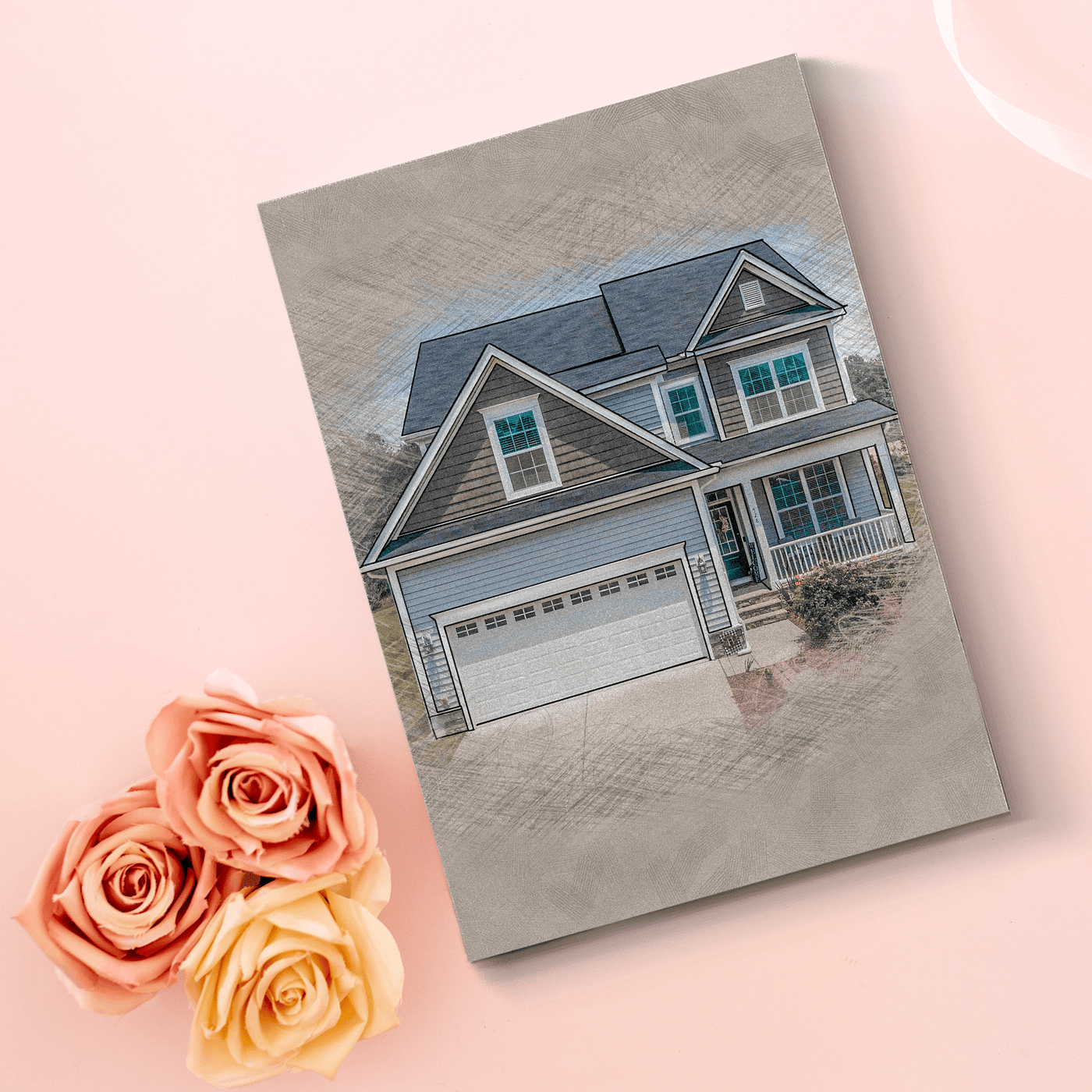 colored pencil house drawing of an amazing house for a family