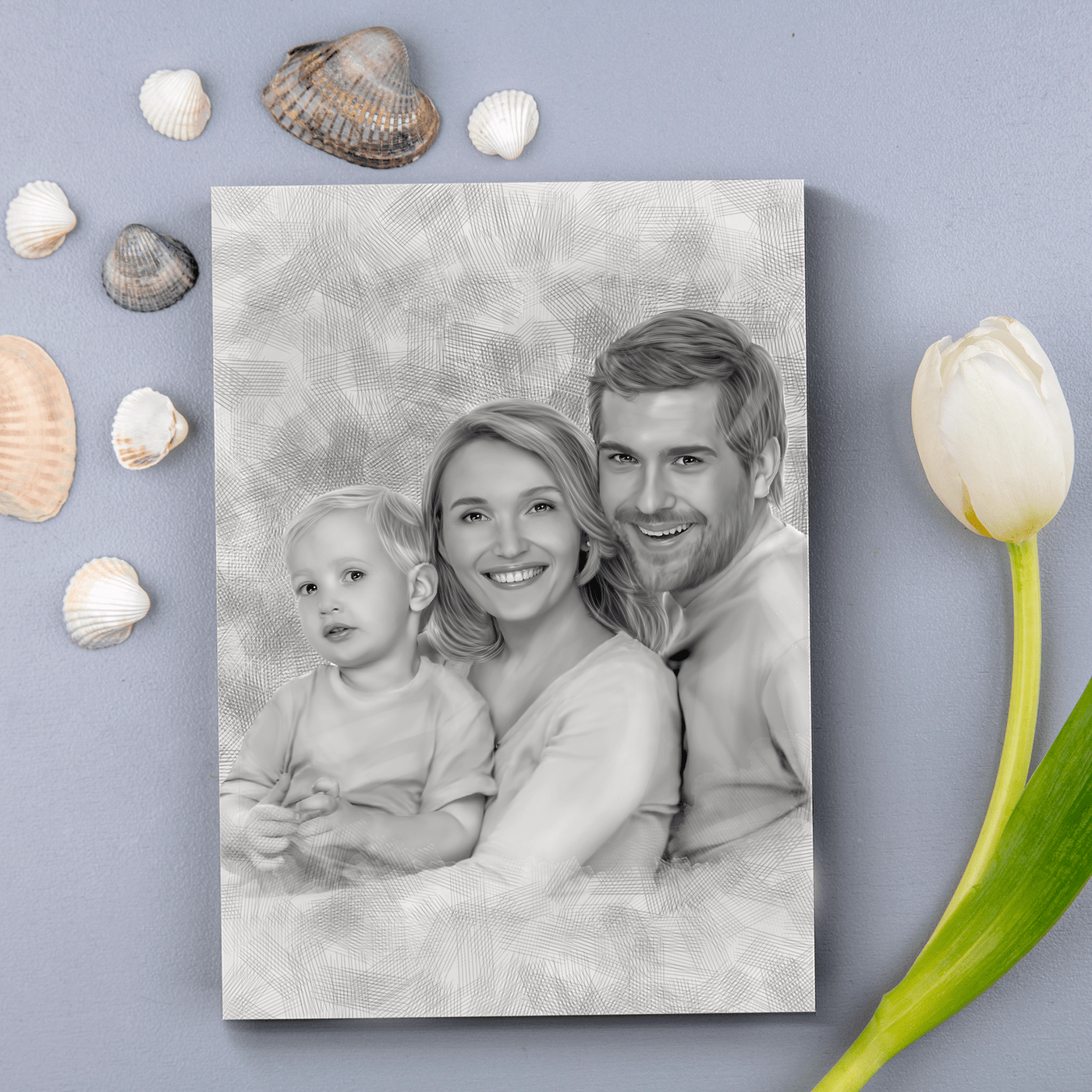 christmas canvas painting of a lovely family