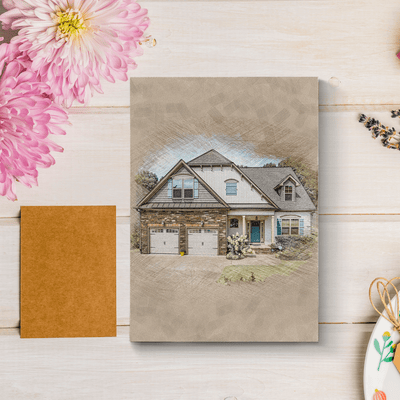 colored pencil house drawing of an amazing house for a family