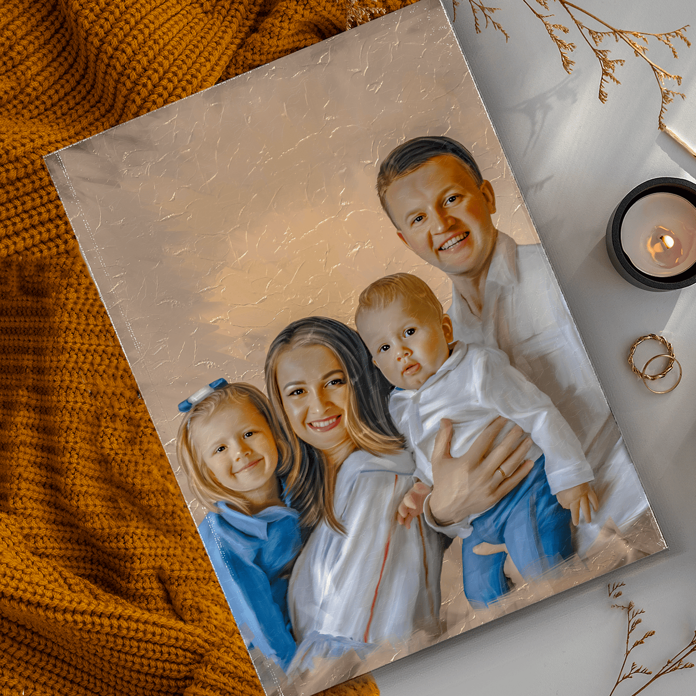 christmas acrylic painting of a lovely family