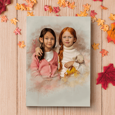 custom digital art of two female siblings 