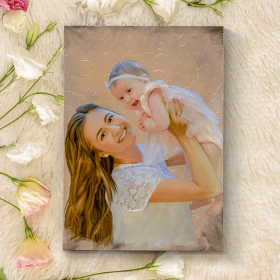 mother's day acrylic painting of a mom with her baby