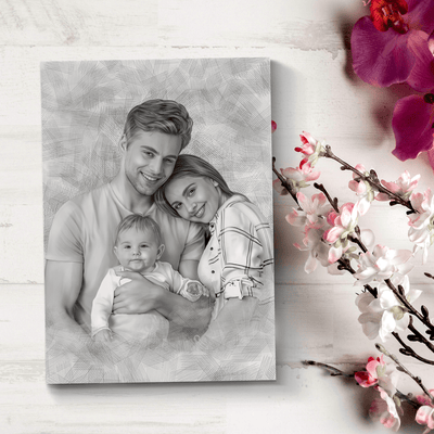 pencil baby portrait of a happy family