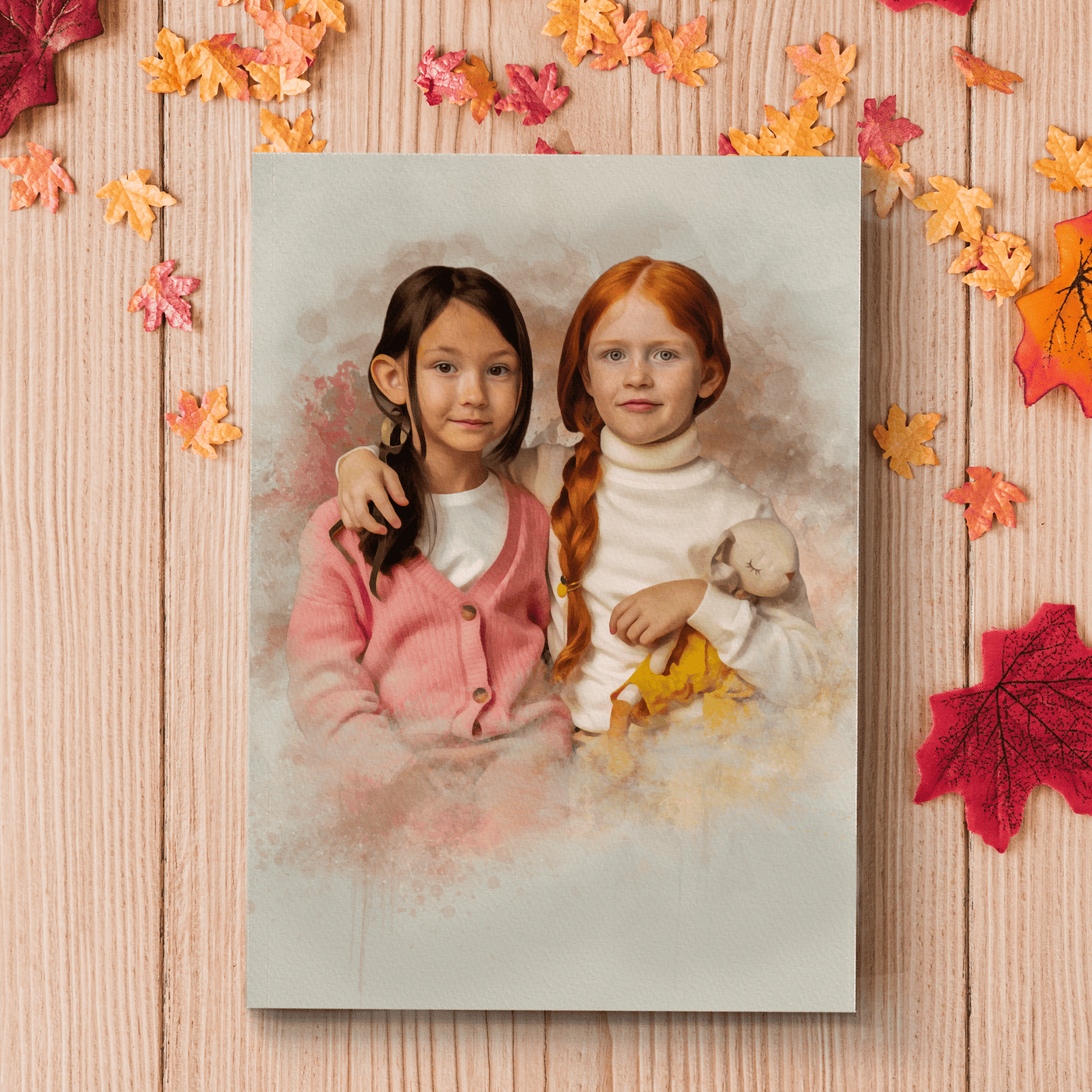 personal watercolor painting of two lovely female children