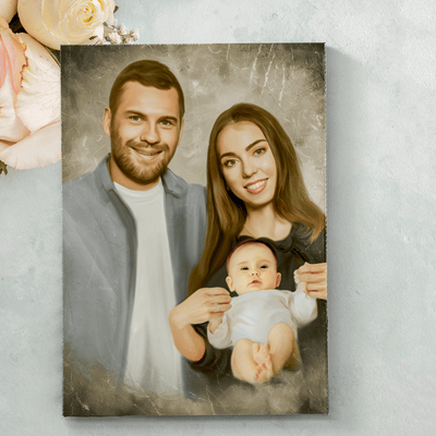 acrylic baby portrait of a happy family