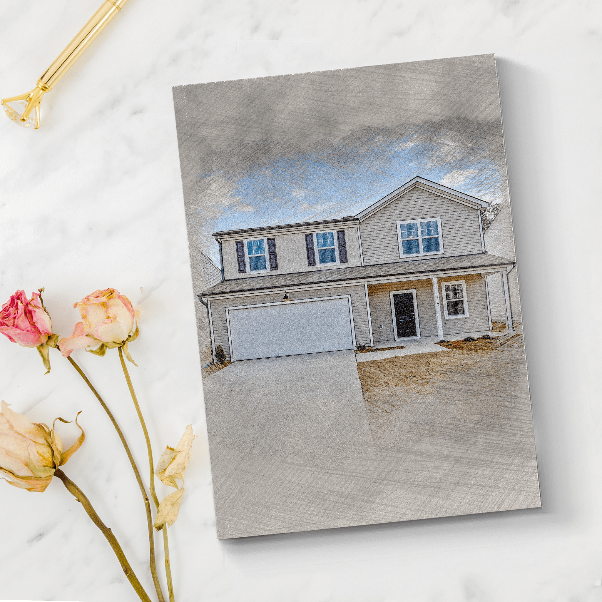 Custom Colored Pencil House Drawing