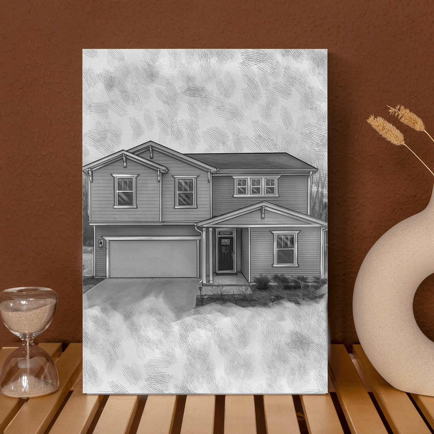 charcoal house drawing of an amazing house for a family