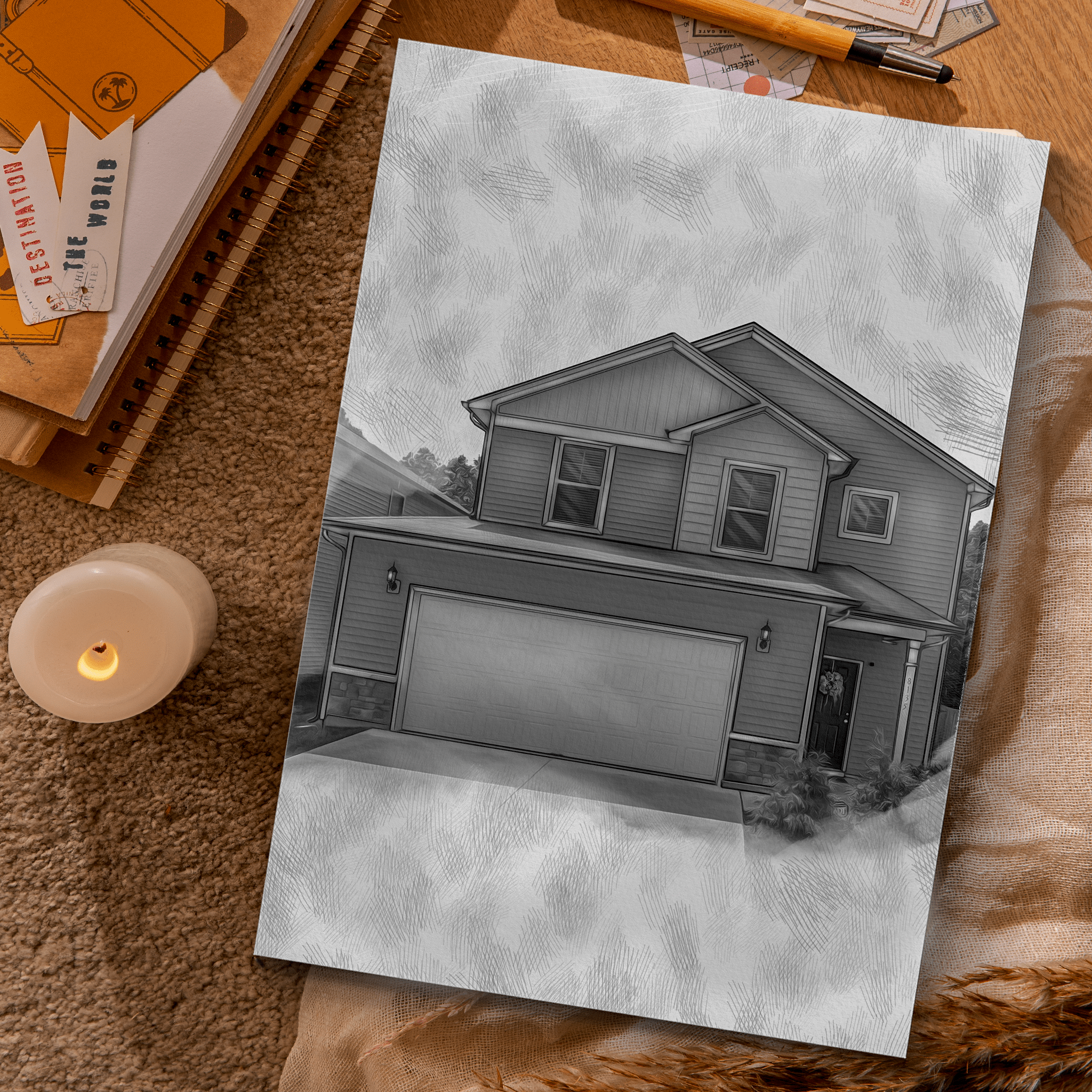 Custom Pencil Drawing of House