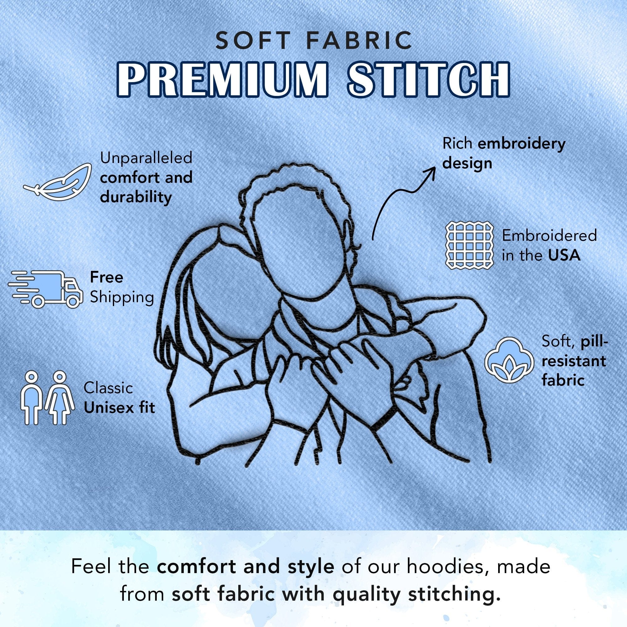 Couple Line Art Embroidered Hoodie