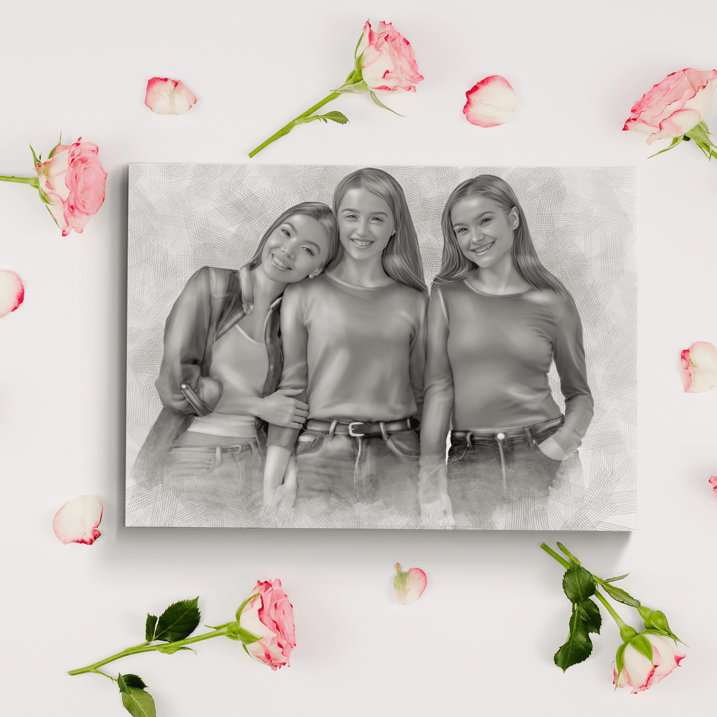 custom graphite portrait of female friends